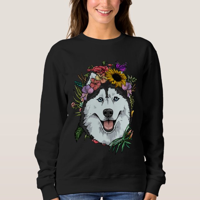 Floral Sibirischer Husky Hund Frühlingsnatur Sibir Sweatshirt (Vorderseite)