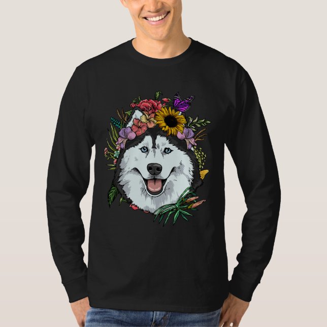 Floral Sibirischer Husky Hund Frühlingsnatur Sibir T-Shirt (Vorderseite)