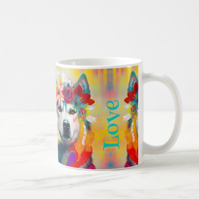 Floral Sibirisches Husky-Gemälde Kaffeetasse (Rechts)