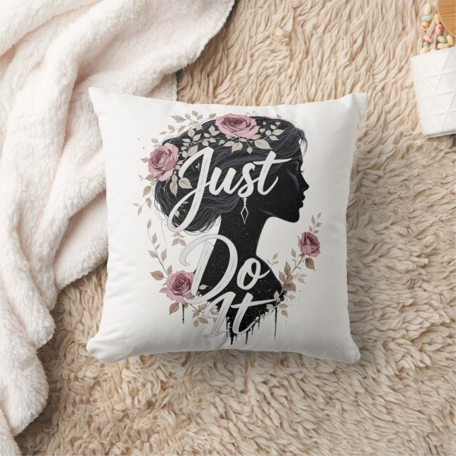 Floral Silhouette Just Do It on Throw Pillow Kissen (Decke)