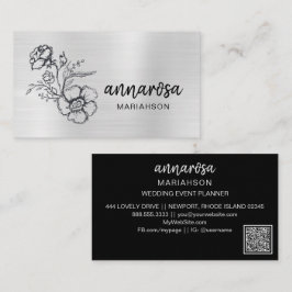 *~* Floral Silver QR LOGO FOTO Elegante Blume  Visitenkarte