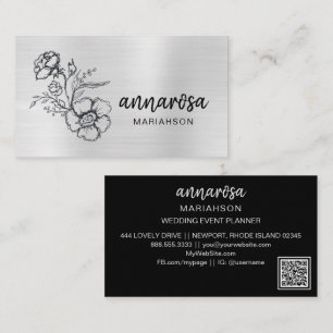 *~* Floral Silver QR LOGO FOTO Elegante Blume  Visitenkarte