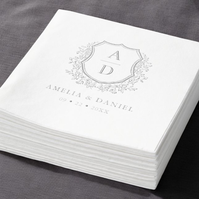 Floral Silver Wappen Wedding Monogram Servietten Mit Folie (Von Creator hochgeladen)
