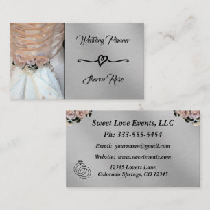 Floral & Silver Wedding Planner Business Card Visitenkarte