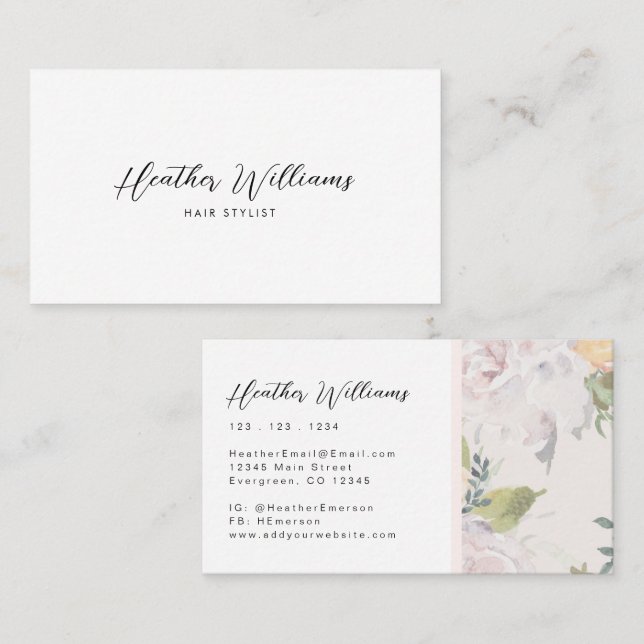 Floral Simple Business Card Visitenkarte (Vorne/Hinten)