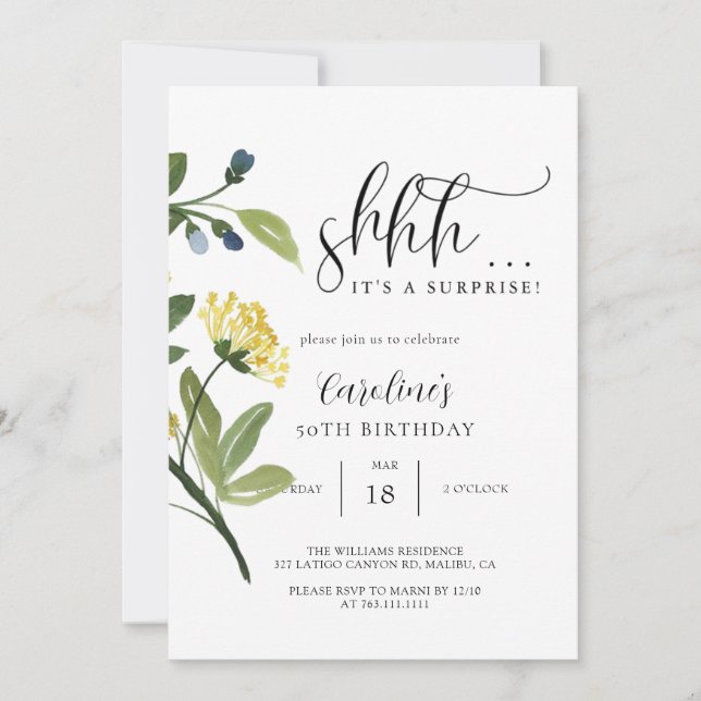 Floral Simple Überraschung Geburtstagsparty Einladung (Vorderseite)