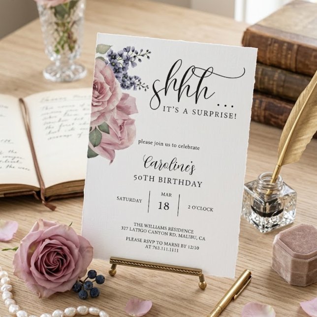 Floral Simple Überraschung Geburtstagsparty Einladung (Von Creator hochgeladen)
