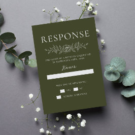 Floral Simplicity 1 Modern Green Minimal Wedding RSVP Karte