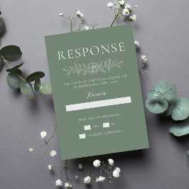 Floral Simplicity 1 Modern Green Minimal Wedding RSVP Karte