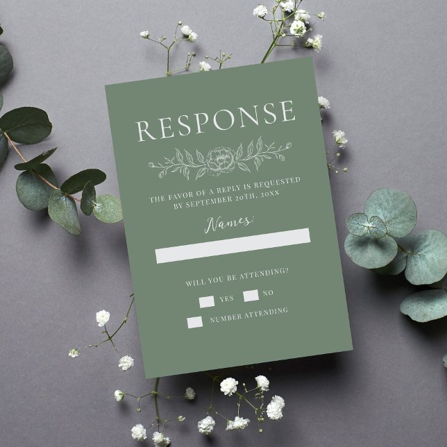 Floral Simplicity 1 Modern Green Minimal Wedding RSVP Karte (Von Creator hochgeladen)