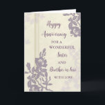 Floral Sister und Bruder im Jura Jubiläum Karte<br><div class="desc">Glückliche Hochzeitskarte für Schwestern und Schwestern im Jura mit Vintagen violetten Blumen und sentimentalem Vers.</div>