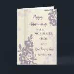 Floral Sister und Bruder im Jura Jubiläum Karte<br><div class="desc">Glückliche Hochzeitskarte für Schwestern und Schwestern im Jura mit Vintagen violetten Blumen und sentimentalem Vers.</div>