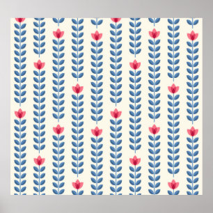 Floral skandinavisches geometrisches Retro-Tapete Poster