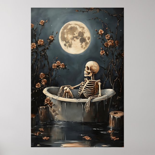 Floral Skeleton Taking A Bath Print, Dark Poster (Vorne)