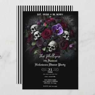 Floral Skull Bouquet Gothet Halloween Abendessen P Einladung