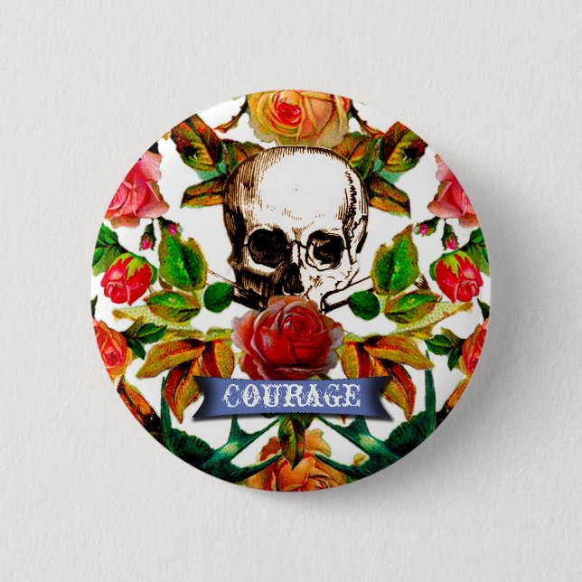Floral Skull Courage Button (Vorderseite)