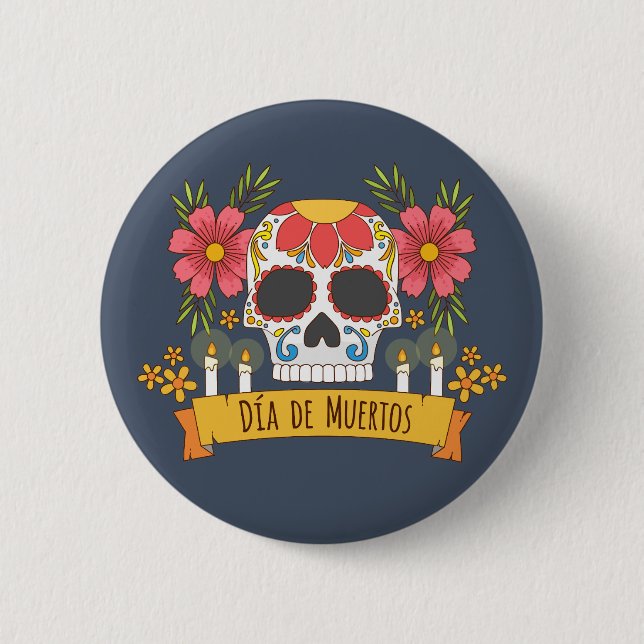 Floral Skull Dia de los Muertos | Button (Vorderseite)