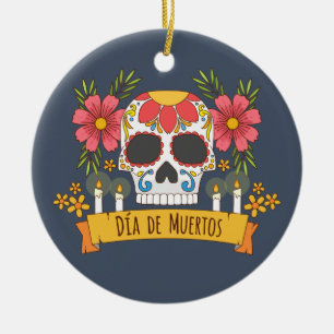 Floral Skull Dia de los Muertos   Ornament