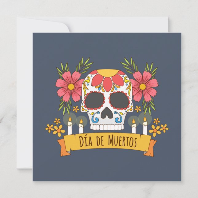 Floral Skull Dia de los Muertos | Party Einladung (Vorderseite)