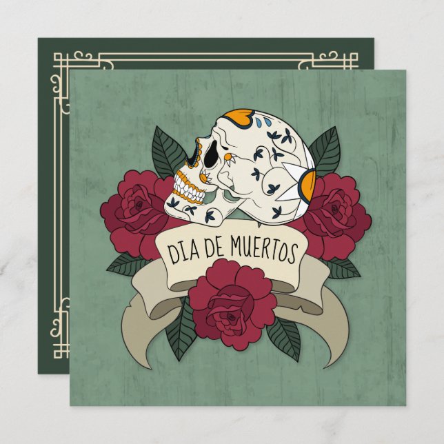 Floral Skull Dia de los Muertos Party Einladung (Vorne/Hinten)