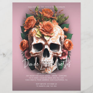 Floral Skull Dia De Los Muertos Party Einladung Flyer