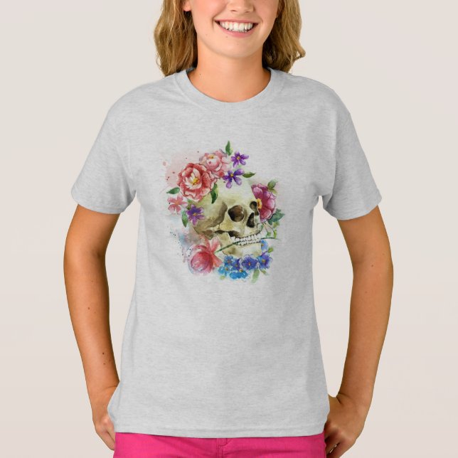 Floral Skull Dia de los Muertos | Ringer-Shirt T-Shirt (Vorderseite)