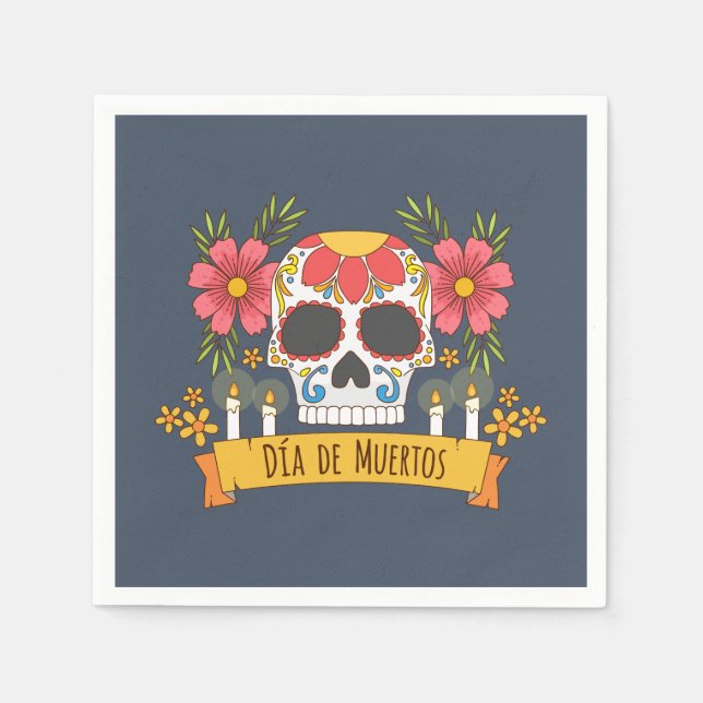Floral Skull Dia de los Muertos | Serviette (Vorderseite)