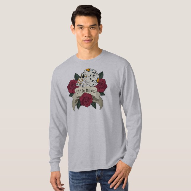 Floral Skull Dia de los Muertos Sleeve Shirt (Vorne ganz)