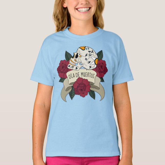 Floral Skull Dia de los Muertos Sleeve Shirt (Vorderseite)