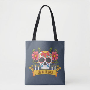 Floral Skull Dia de los Muertos Tragetasche