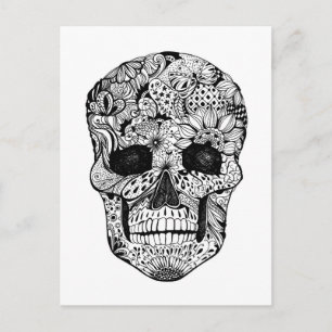 Floral Skull Doodle Postkarte