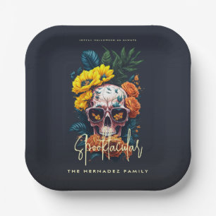 Floral Skull Faboolly Spooktacular Familienname Pappteller