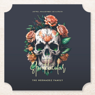 Floral Skull Faboolly Spooktacular Familienname Untersetzer