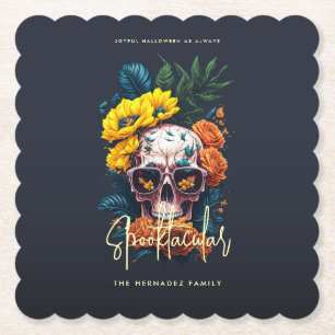 Floral Skull Faboolly Spooktacular Familienname Untersetzer