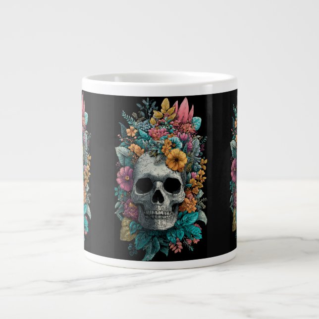 Floral Skull – Goth Botanical Art Specialty Mug Jumbo-Tasse (Vorderseite)