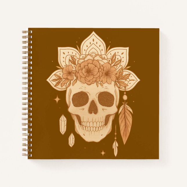 Floral Skull Halloween Boho Notizbuch (Vorderseite)