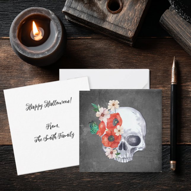 Floral Skull Halloween Mitteilungskarte (Gothic Romance Floral Skull Notecard)