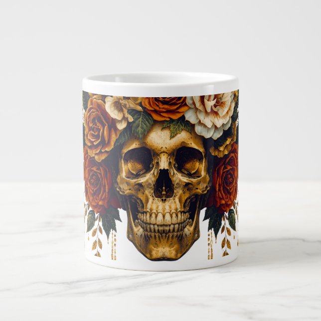 Floral Skull Mug | Elegant Gothic Halloween Cup Jumbo-Tasse (Vorderseite)