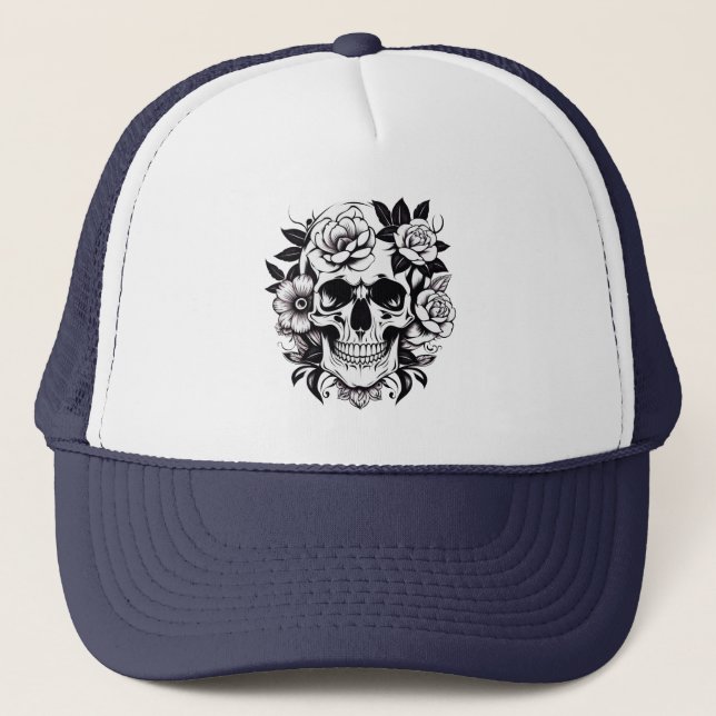 Floral Skull Trucker Hat Truckerkappe (Vorderseite)