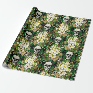 Floral & Skulls Gothic Grunge Weihnachtsmuster Geschenkpapier