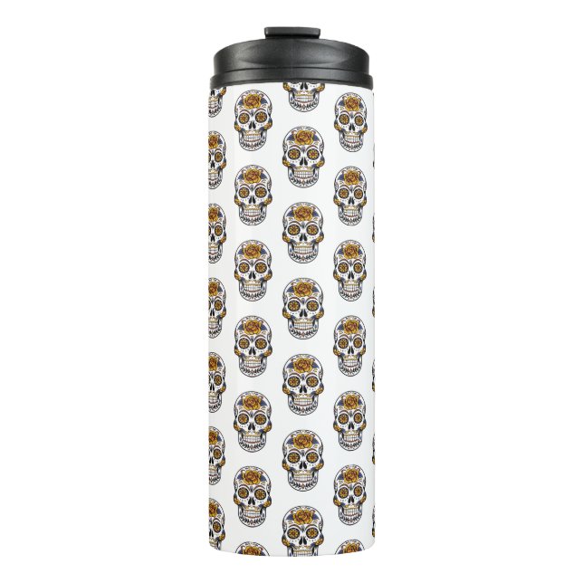 Floral Skulls Muster Thermal Tumbler Thermosbecher (Vorderseite)