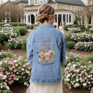Floral & Slogan Graphic Jeansjacke