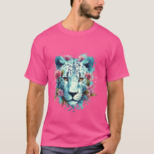 Floral Snow Jaguar Fantasy Animal Art White Panora T-Shirt