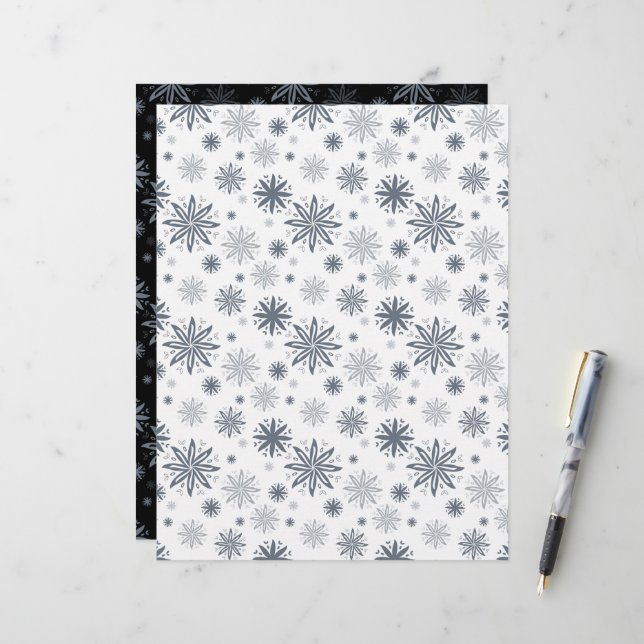 Floral Snowflake Weißes und Schwarzes Scrapbook Pa (Vorderseite/Rückseite Beispiel)