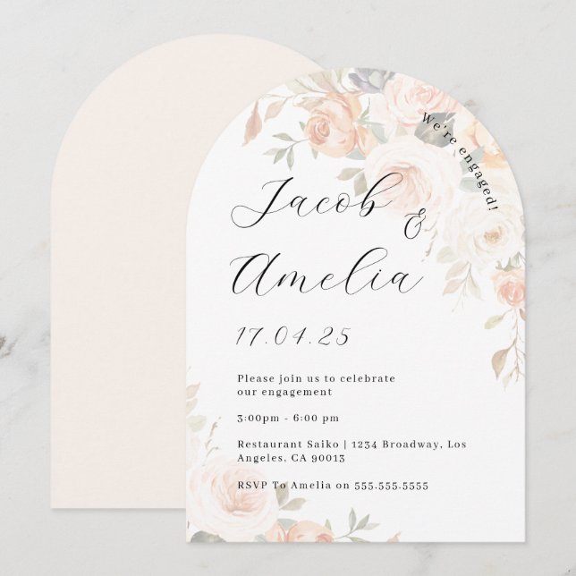 Floral Soft Burnt Orange Arch Engagement Party Einladung (Vorne/Hinten)