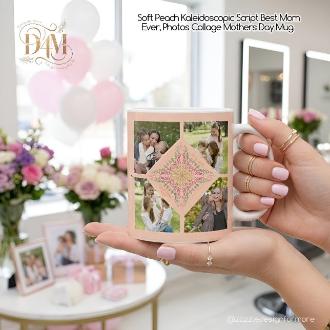 Floral Soft peach kaleidoscopic Script Best Mom  Kaffeetasse (Von Creator hochgeladen)