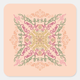 Floral Soft peach kaleidoscopic Script Best Mom Quadratischer Aufkleber