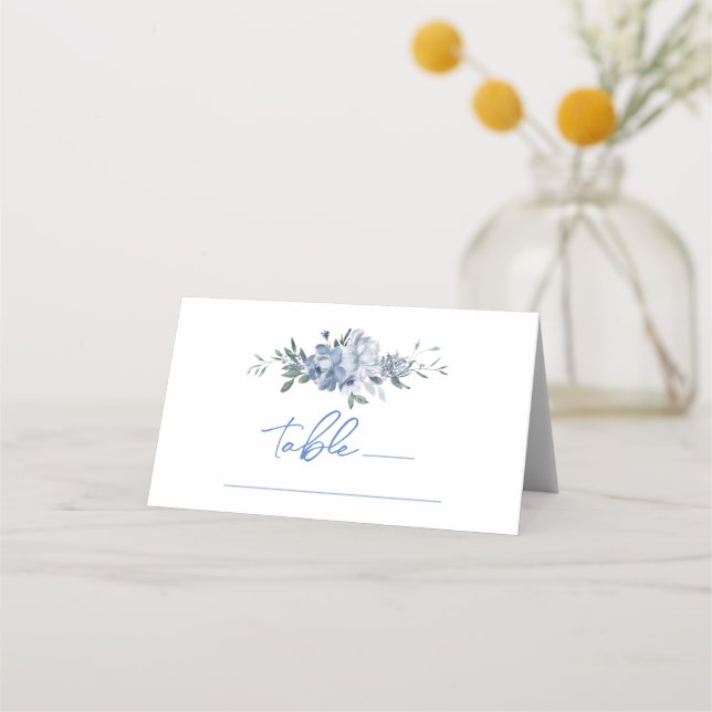 Floral Something Blue Brautparty Tischnummer Platzkarte (Vorderseite)