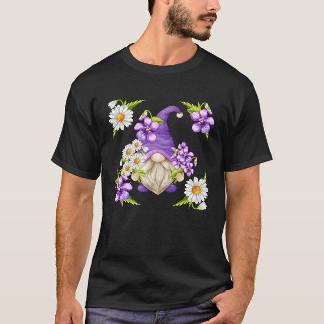 Floral Sommer Graphic For Women Purple Gnome Daisy T-Shirt (Vorderseite)