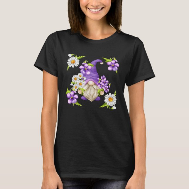Floral Sommer Graphic For Women Purple Gnome Daisy T-Shirt (Vorderseite)
